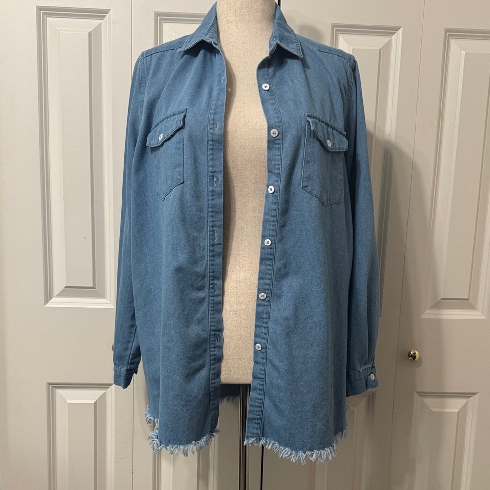 Blue Denim Button-Up Shirt Jacket - Picture 8 of 10